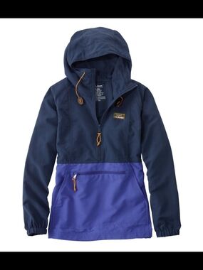 L.L.Bean Woman's Hooded Anorak Colorblock Nautical Navy Bright Sapphire
